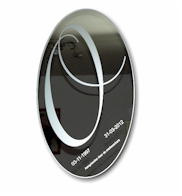 gezandstraalde ovale spiegel met logo