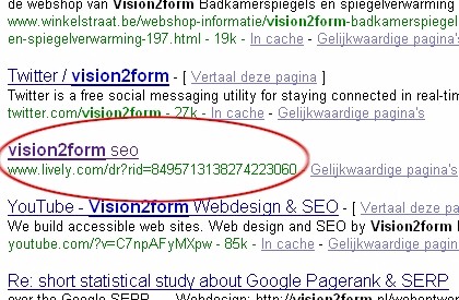 zoekresultaat in google van de kamer in lively, voor vision2form