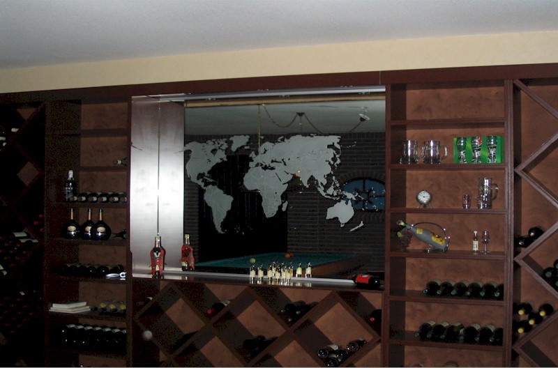 etched world map on a mirror