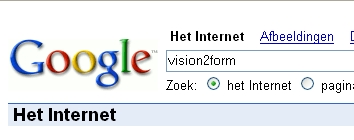 Resultaten zoekopdracht naar Vision2form in Google